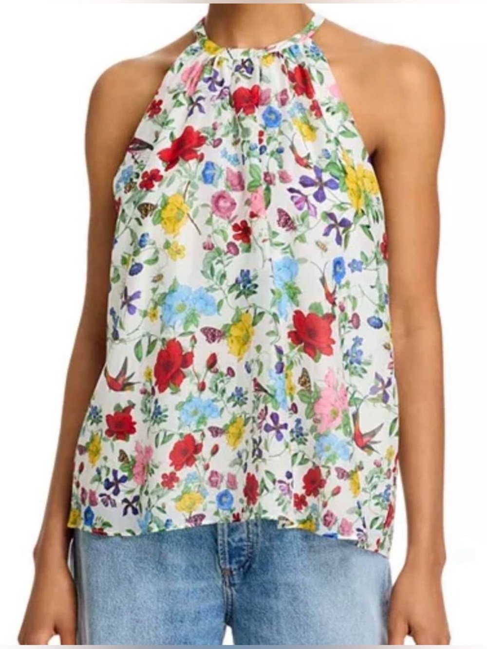 Alice + Olivia Erna White Floral Halter Top Size S $350